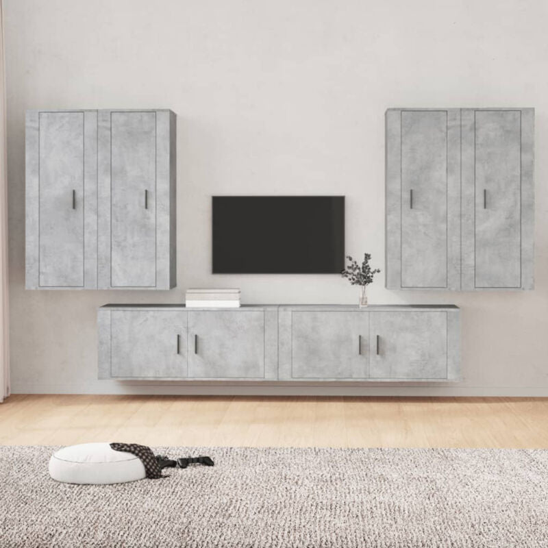 6 Piece TV Cabinet Set Concrete Grey Engineered Wood H1F1