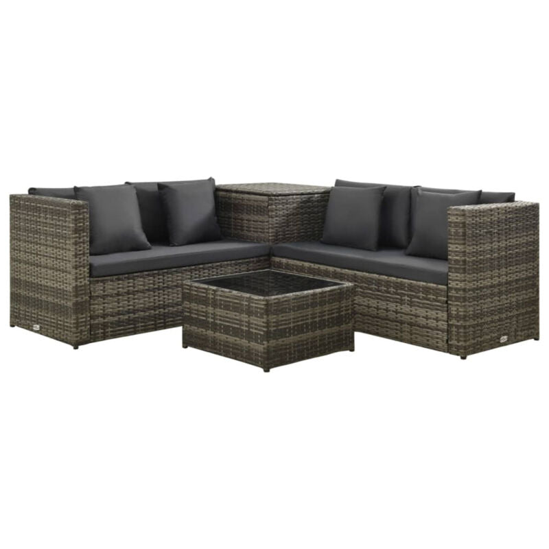 4 Piece Garden Set with Cushions Poly Rattan Grey Y8P2