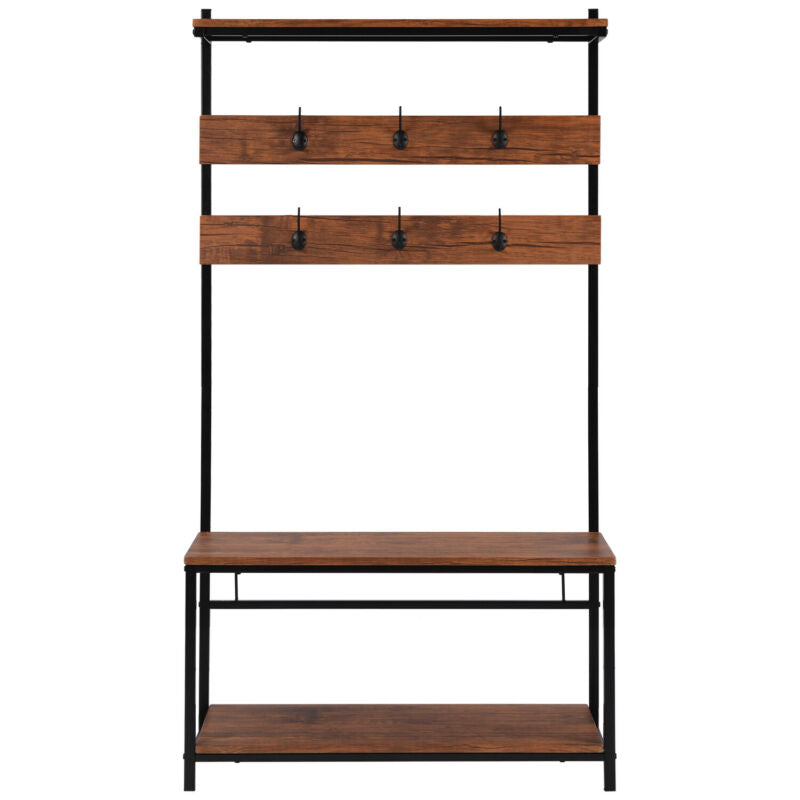 Industrial Coat Rack Stand Bench Clothes Hanging Shoes Storage Free Standing