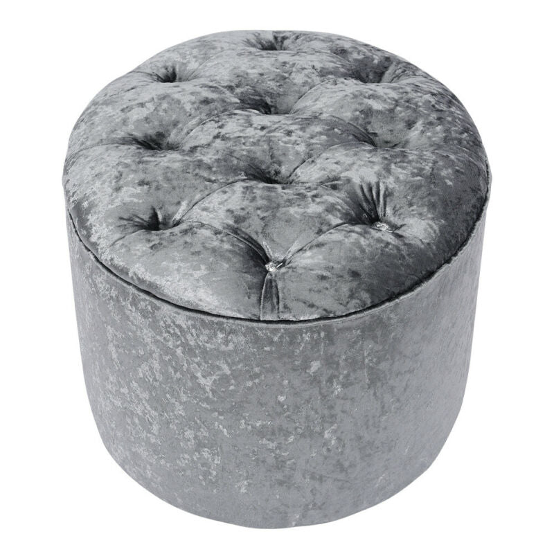 Round Pouffe Stool Seat Diamante Tufted Crushed Velvet Vanity Chair Footstool