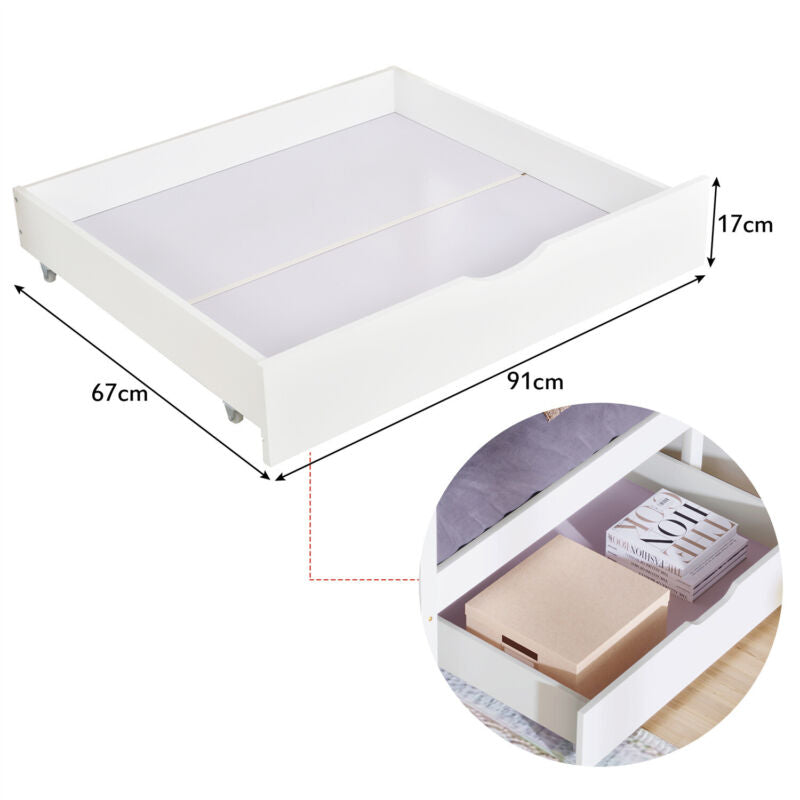 Wooden Bed frame Single Double Bed with Storage Drawers Kids Adults White Grey