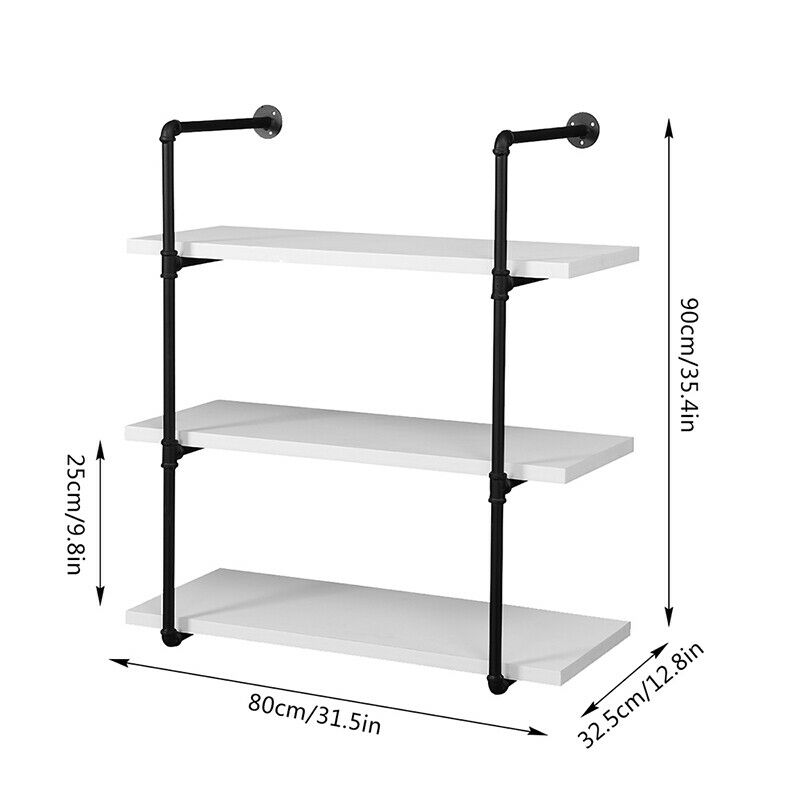 3 tier Shelf Display Storage Rack Holder Wall Mounted Metal Frame MDF Board Home