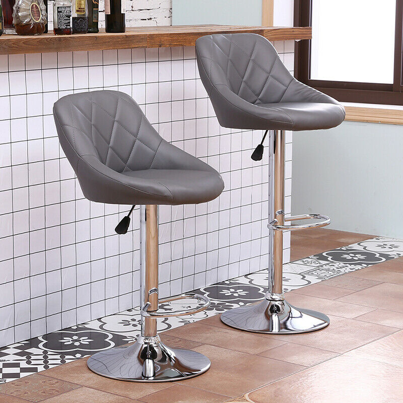 2x Bar Stools Breakfast Chairs Adjustable Swivel Gas Lift Chrome Legs Dark Grey