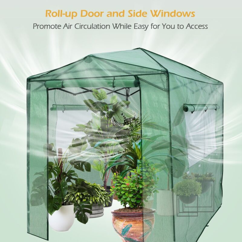 Zippered Roll-up Doors Walk-in Gardening Greenhouse w/ Observation Windows