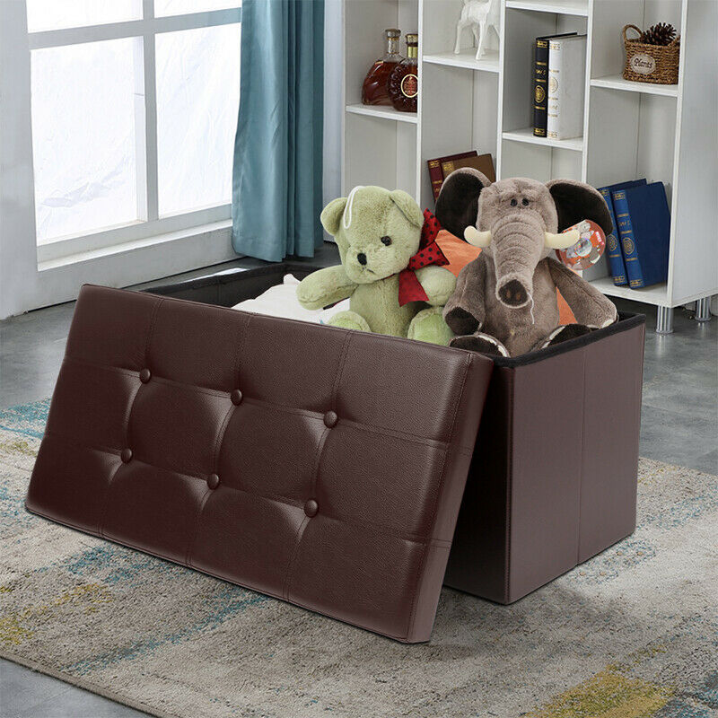 Faux Leather Folding Ottoman Storage Bench Perfect Toy and Shoes Living Room BN