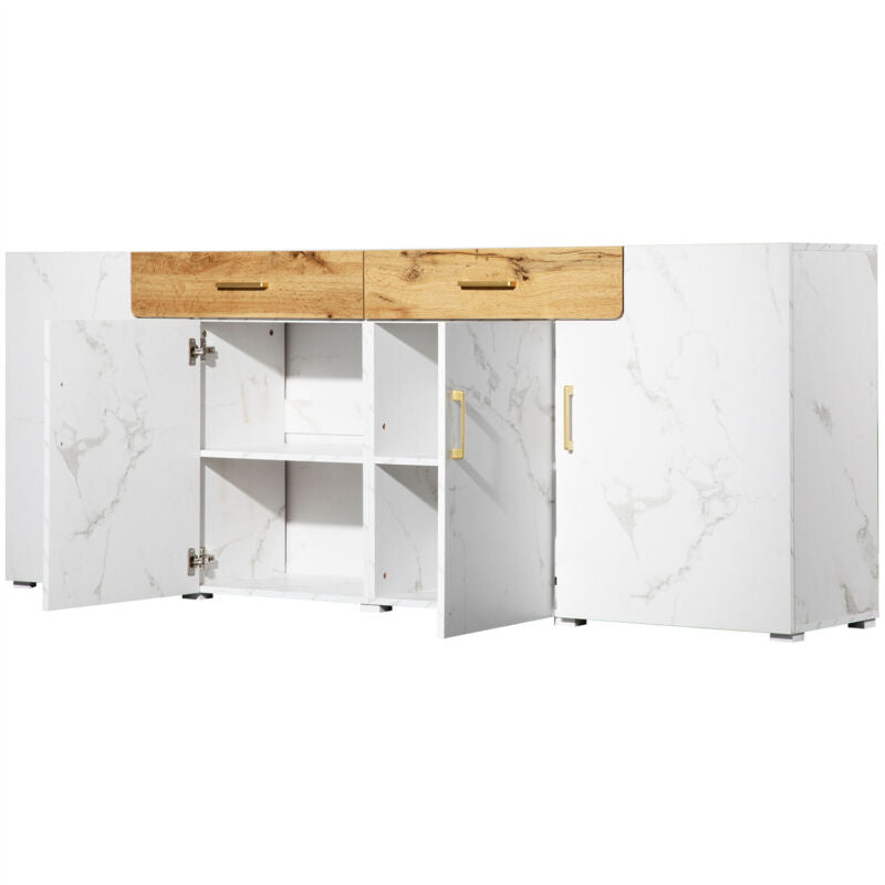 Sideboard 4 Door 2 Drawer Marble-Look Buffet Cupboard Storage Cabinet TV Unit