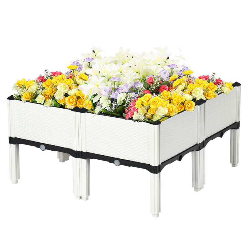 Set of 4 Raised Garden Bed Kits Elevated Flower Vegetable Herb Grow Planter Box