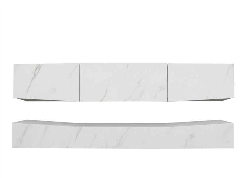 Modern Floating TV Wall Unit Cabinet TV Stand High Gloss White W/ RGB LED Lights