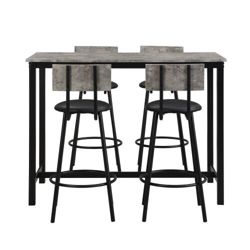 Marble Effects Bar Table & 4 Stools Breakfast Kitchen Dining Set Bar Bistro MJ