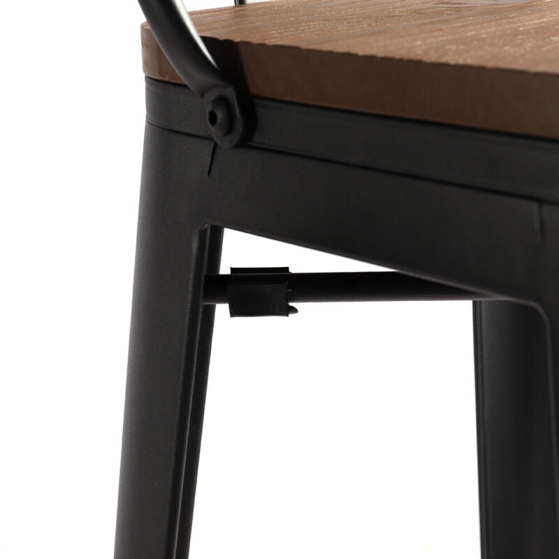 2-4 Seater Wooden Top Metal Industrial Bar Stool Kitchen Chair Backrest Footrest