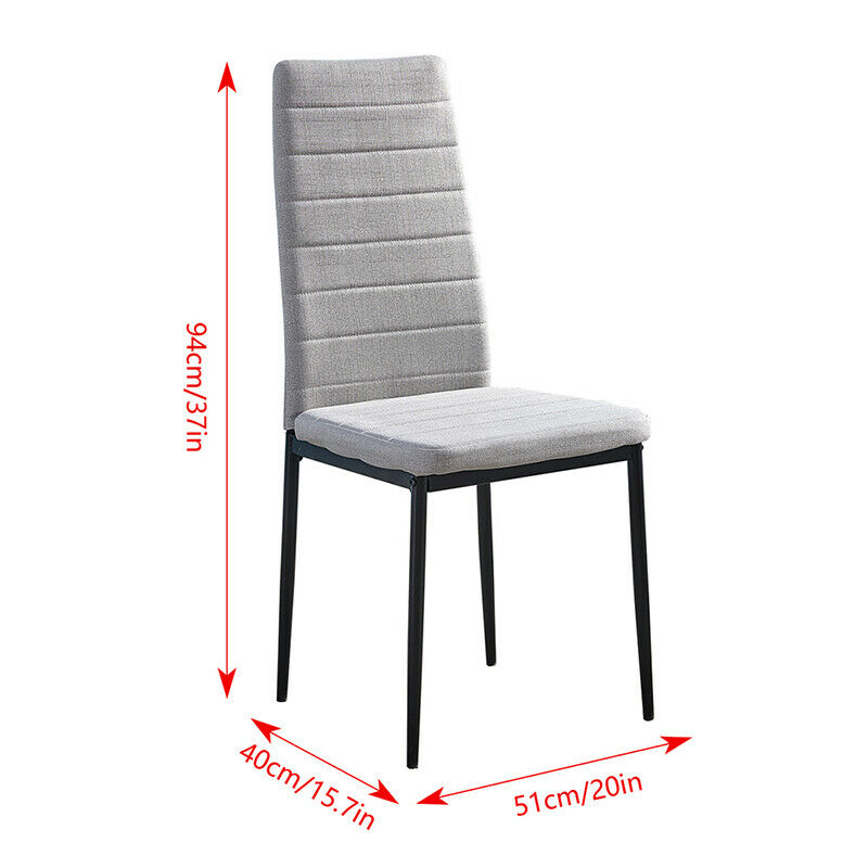 Set of 4 Grey Fabric Dining Chairs High Back Padded Seat Kitchen Dining Room BN
