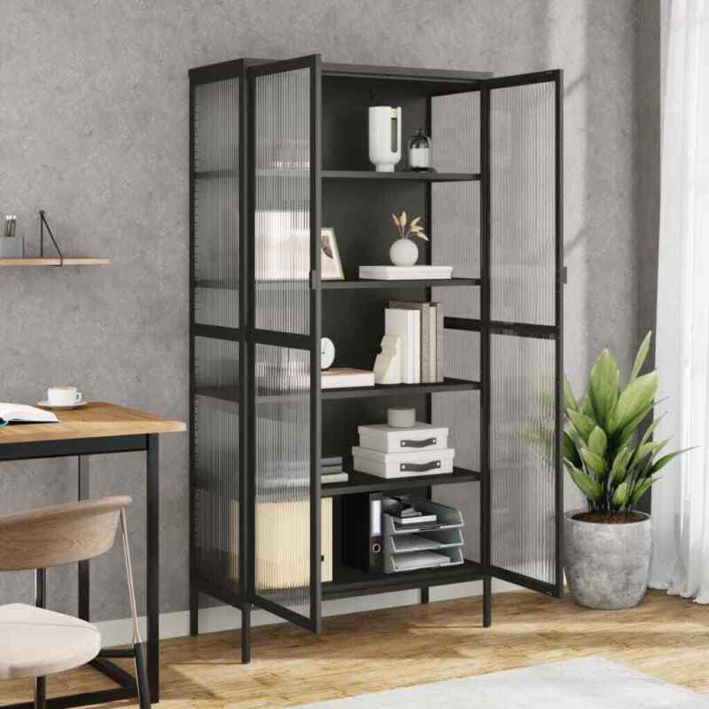 Highboard Black 85x40x180 Glass and Steel G7G8