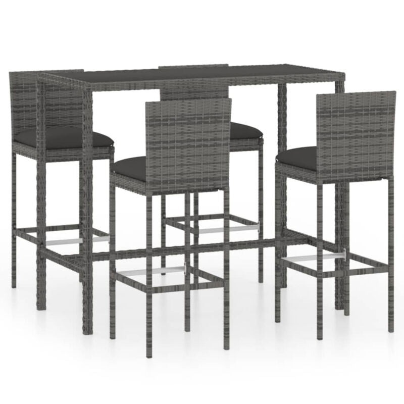 5 Piece Garden Bar Set with Cushions Poly Rattan Grey P6P9