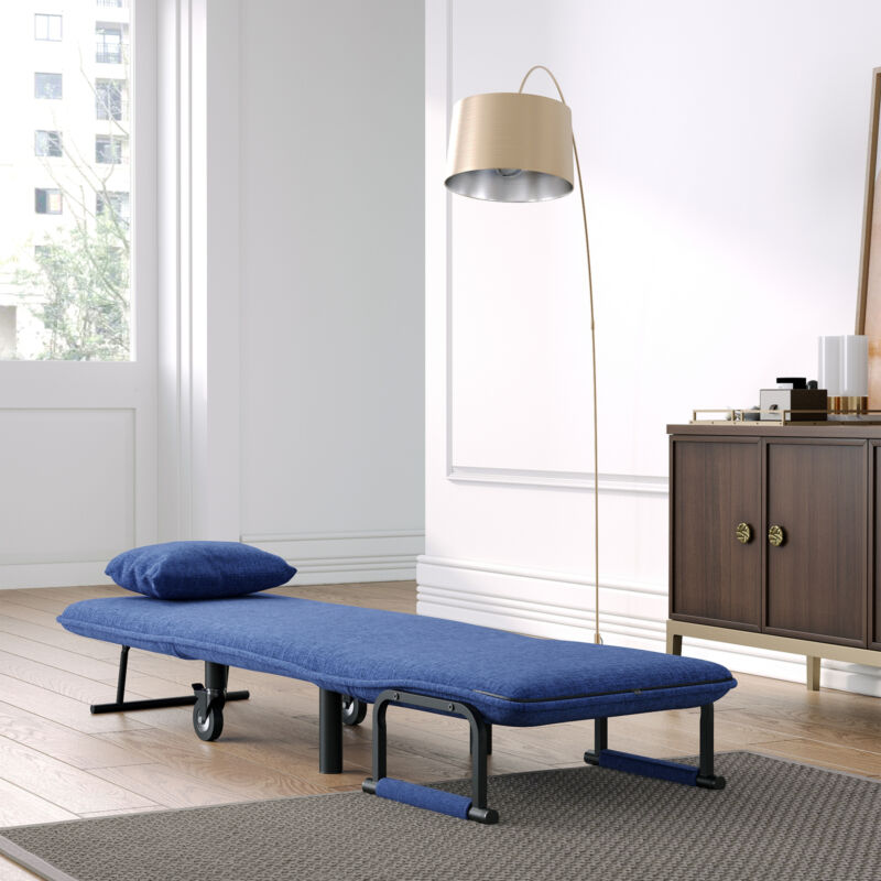 Foldable Chair Bed Sofabed Recliner Armchair with 2 Wheels Pillow Guest Sleeper