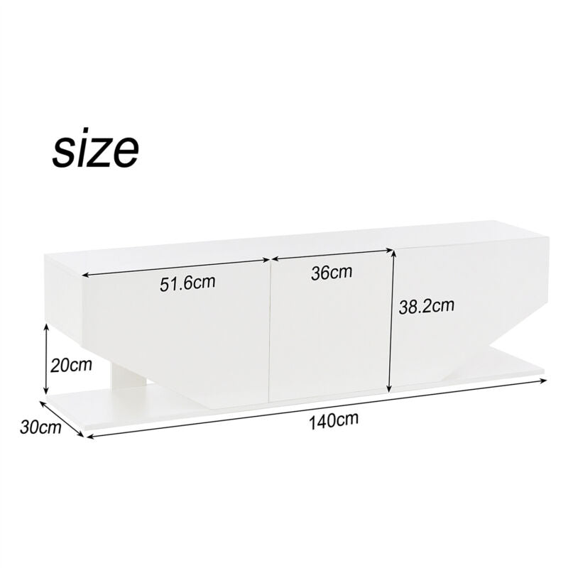 Modern TV Unit Cabinet White TV Stand High Gloss 3 Door w/ RGB Led Lights 140cm