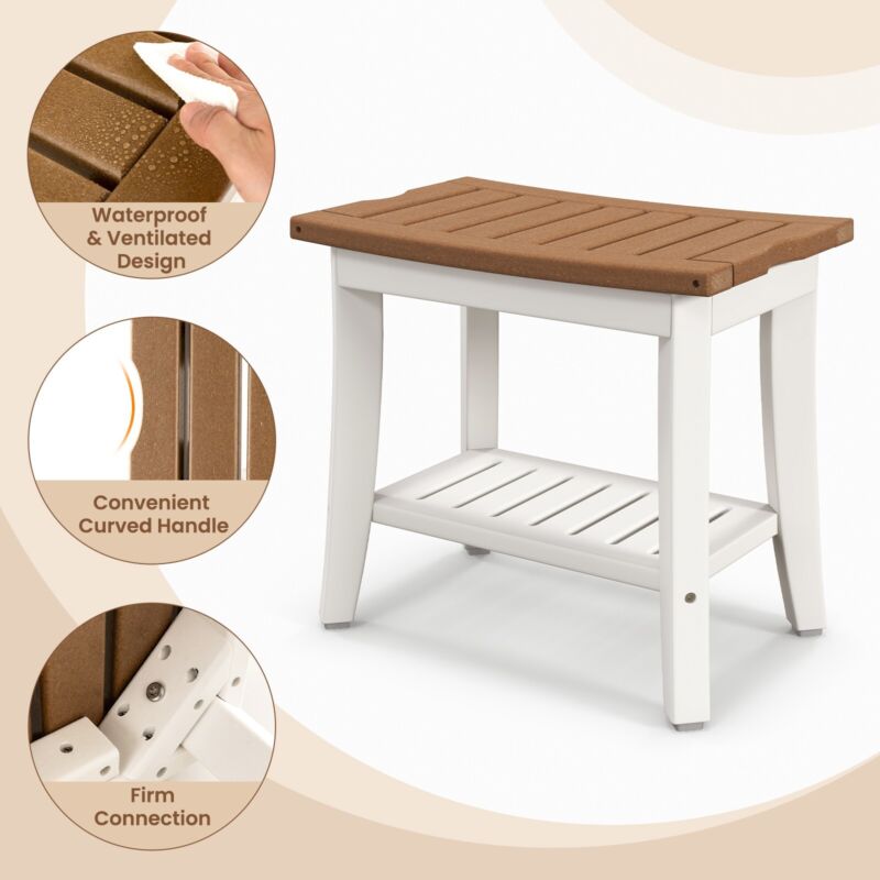 2-Tier Shower Bench Bathroom Shower Stool with Shelf Waterproof Bath Bench Seat