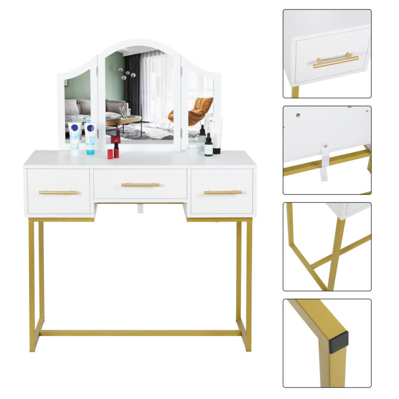 Vanity Dressing Table Makeup Desk with Mirror Drawers Bedroom Furniture White