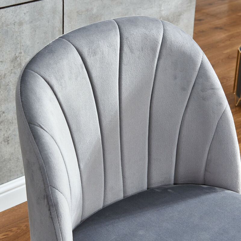 Set of 2 Velvet Dining Chairs Side Chairs Padded Seat Metal Legs Grey Kitchen BN