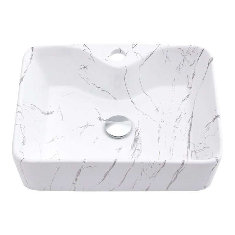 Counter Top Rectangle Marble Ceramic Sink Cloakroom Bathroom Vanity Basin 1 Hole