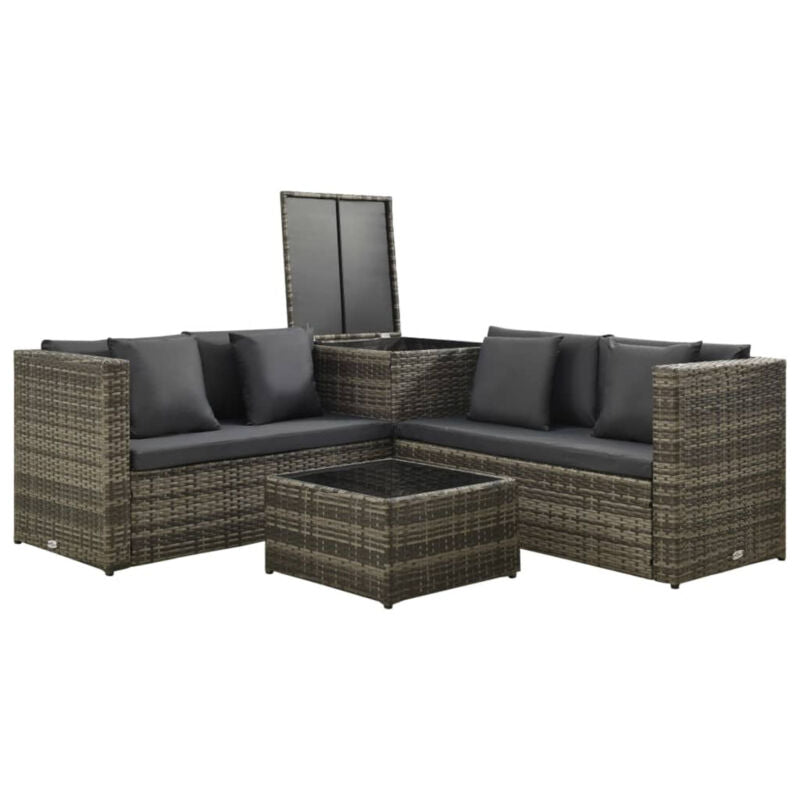 4 Piece Garden Set with Cushions Poly Rattan Grey Y8P2