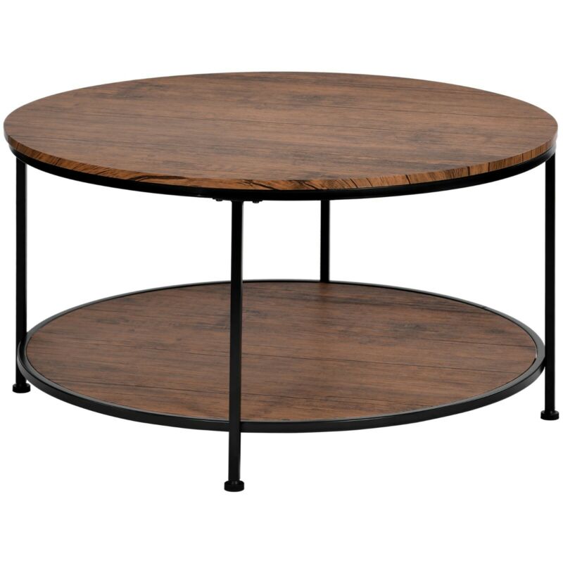 Round Coffee Table Sofa Table Cocktail Table with Storage Shelf for Living Room