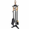 5PCS Fireplace Tools Set Cast Iron Fireside Companion Brush Shovel Poker Tong
