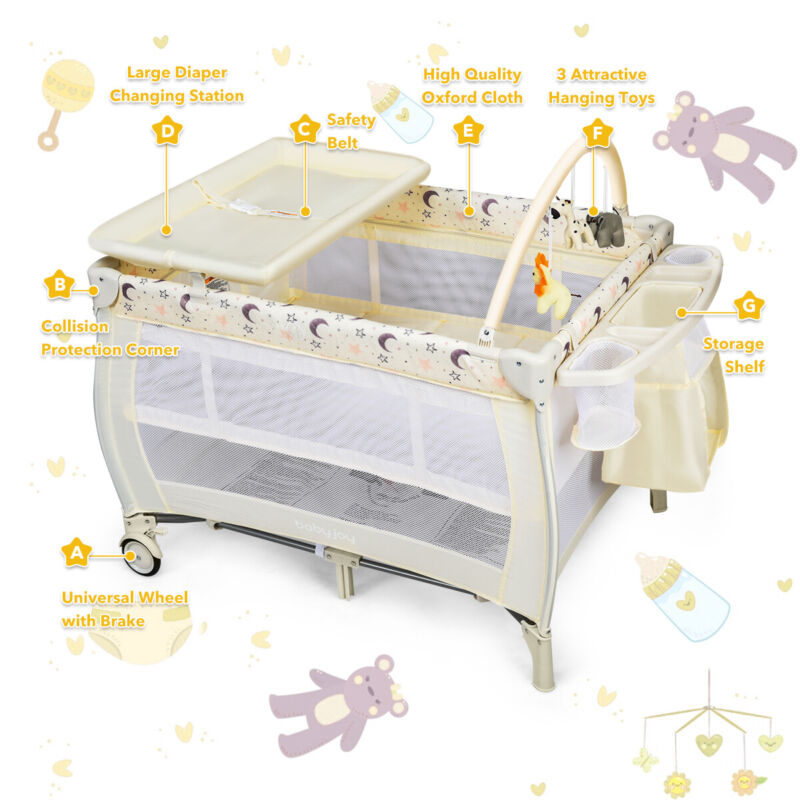 Portable Baby Playard 3 in 1 Convertible Bassinet Cot Bed Toddler Changing Table