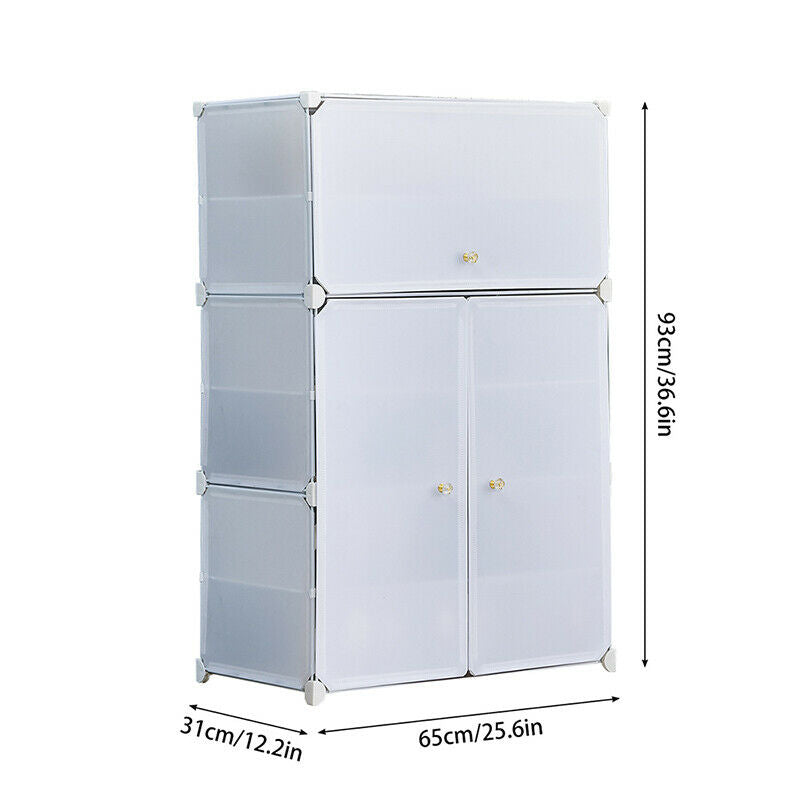 6 Tiers Shoe Rack Cube 3 doors DIY Cupboard Storage Cabinet Unit Organiser Home