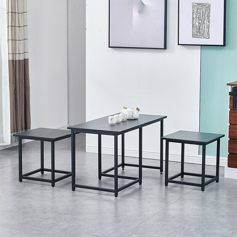 Set of 3 Coffee Table with 2 Stools Set Nesting Table Living Room Office Lounge