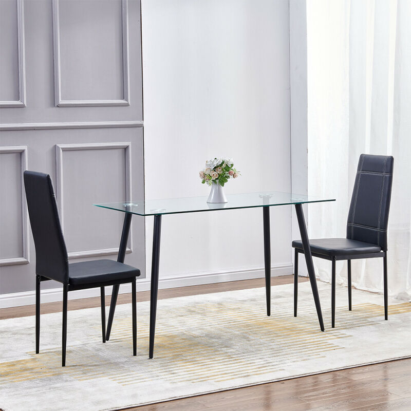 Set of 4 Black Dining Chairs Office Chairs Faux Leather Padded Seat Metal Frame