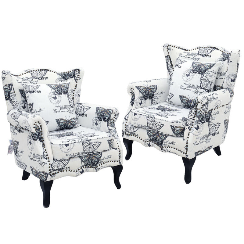 Wing Back Queen Anne Chair Fabric Armchair Living Room Fireside Sofa with Pillow