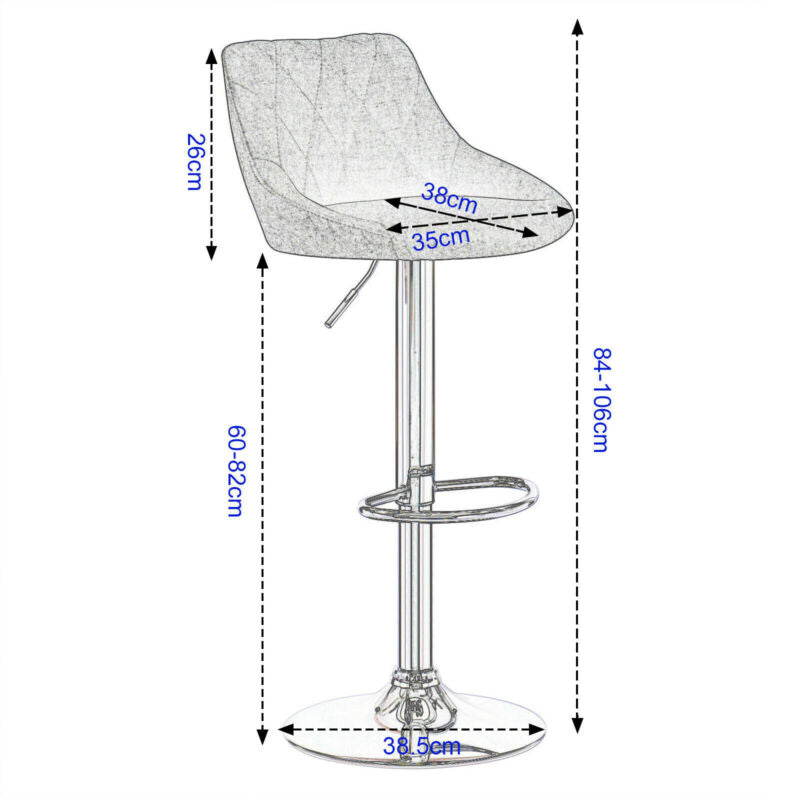 2x Bar Stools Breakfast Bar Chairs w/ Linen Padded Adjustable Height Stool Pub