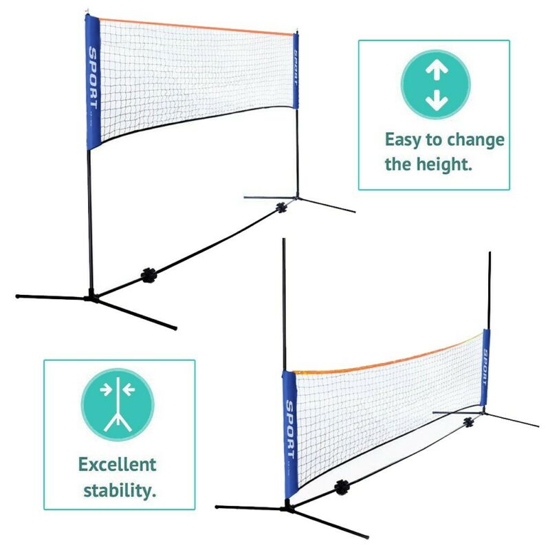 16FT Portable Volleyball Tennis Net Badminton Stand Set Poles Stand Frame & Bag