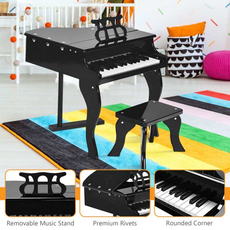 30-Key Kids Wooden Keyboard Mini Grand Piano with Stool Musical Instrument Toy