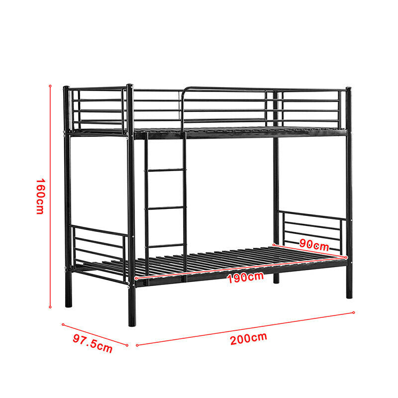 Black Bunk Bed Metal Frame with Ladder Home Dorm Bedroom Furniture for Family BN
