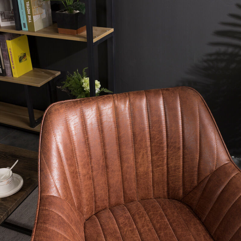 2PCS/SET Distressed Tan Leather Dining Chairs Shell Back Accent Sofa Arm Chairs