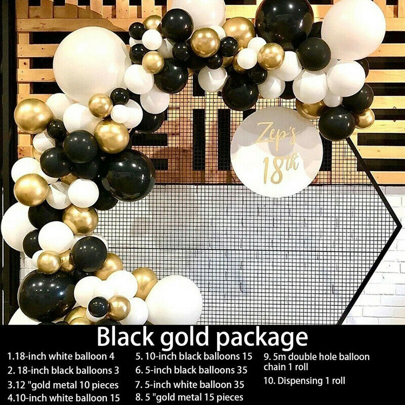 134PCS Black Gold Garland Balloon Arch Kit Birthday Wedding Baby Shower Kit UK