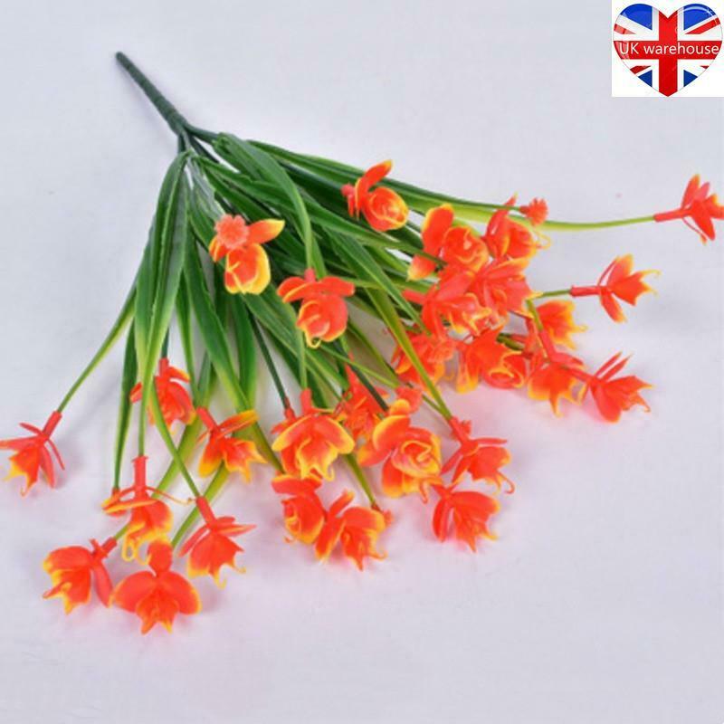 5 Bundles Artificial Flowers Plastic Fake Outdoor Plants Faux UV Resistant Decor