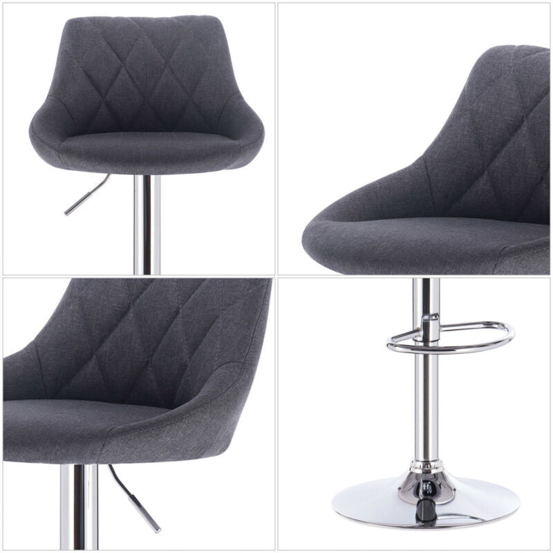 2x Bar Stools Breakfast Bar Chairs w/ Linen Padded Adjustable Height Stool Pub