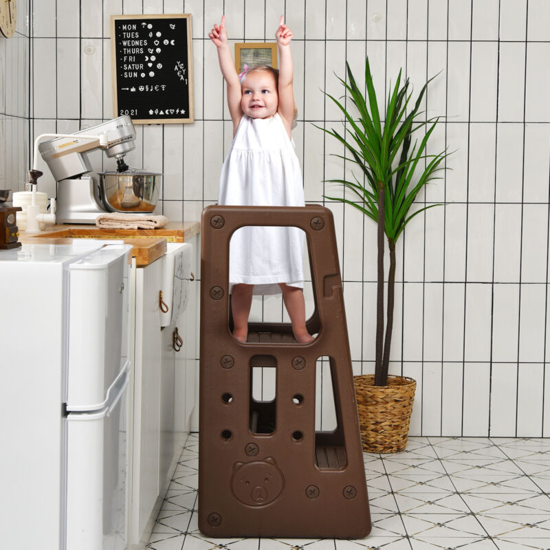 Kids Non-slip Kitchen Step Stool Toddler Learning Stool with Double Safety Rails