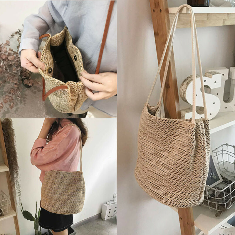 Ladies Summer Straw Bag Rattan Wicker Handbag Crossbody Tote Beach Shoulder  Bag