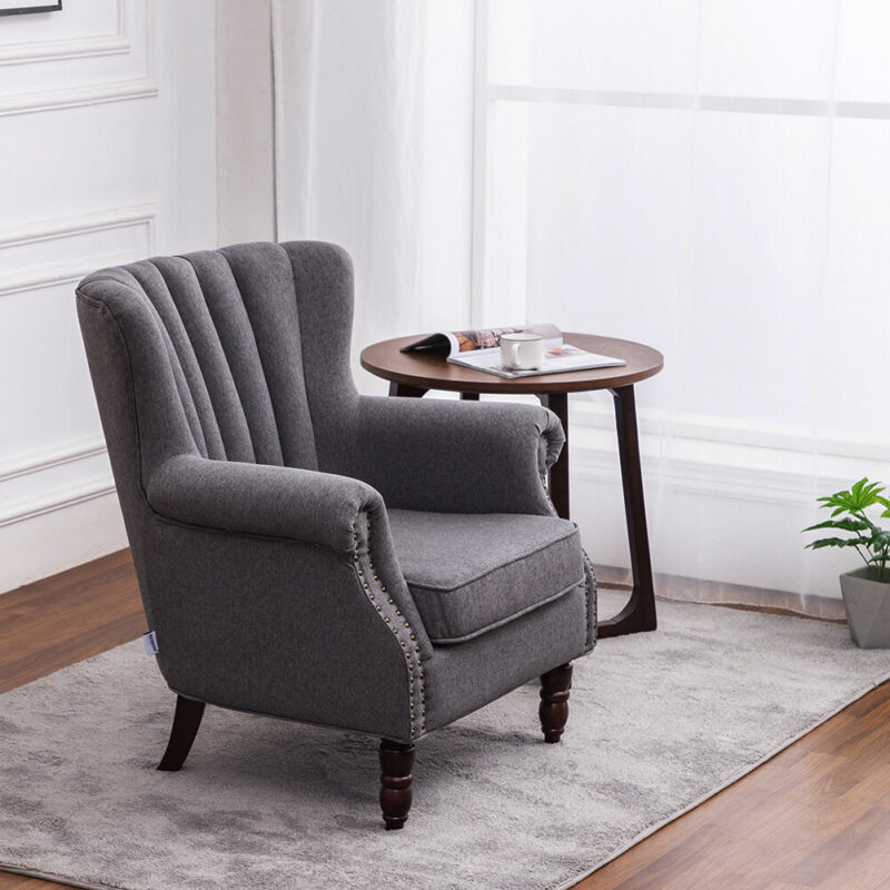 Victorian Retro Accent Armchair Wing High Back Chair Upholstered Lounge Fabric