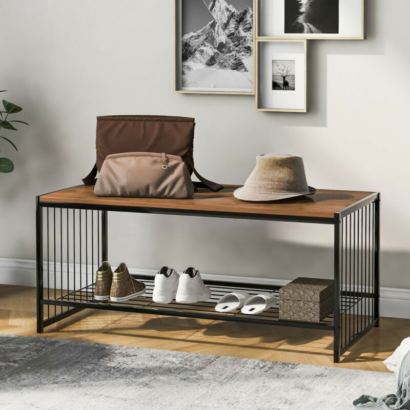 2-Tier Coffee Table Tea Sofa Table with Shelf Storage Metal Frame 100x50x45cm