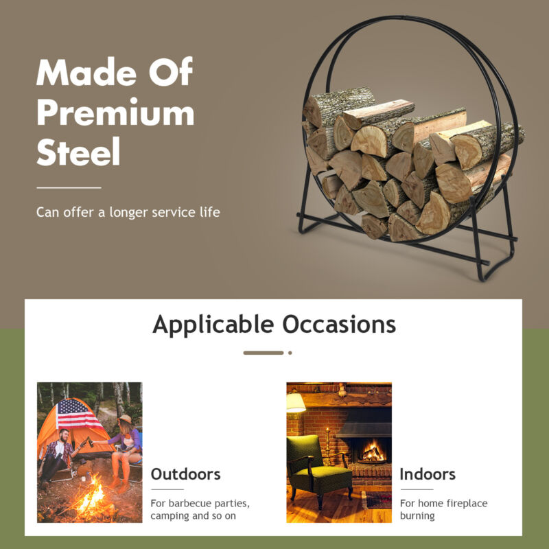 Firewood Rack Round Tubular Steel Log Baskets Heavy Duty Firewood Storage Log