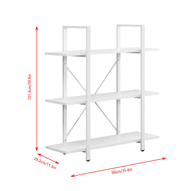 3 Tiers Bookshelf Bookcase Industrial Display Unit Storage Unit White Livingroom