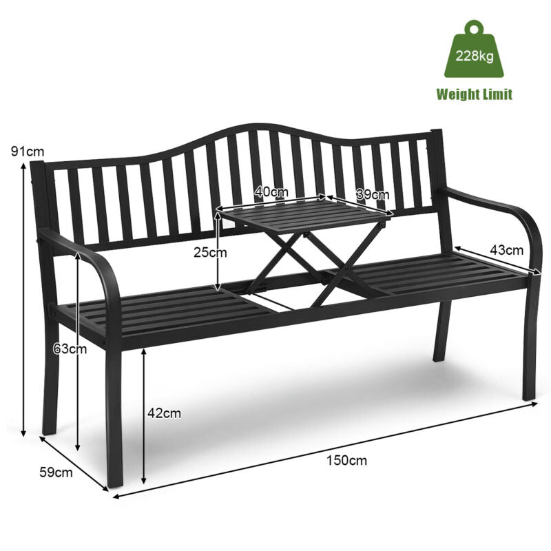 2 Seater Patio Garden Bench Outdoor Elegent Loveseat W/ Ergonomic Backrest
