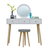 Modern Dressing Table Makeup Desk w/Drawer Round Mirror Stool White Bedroom BN