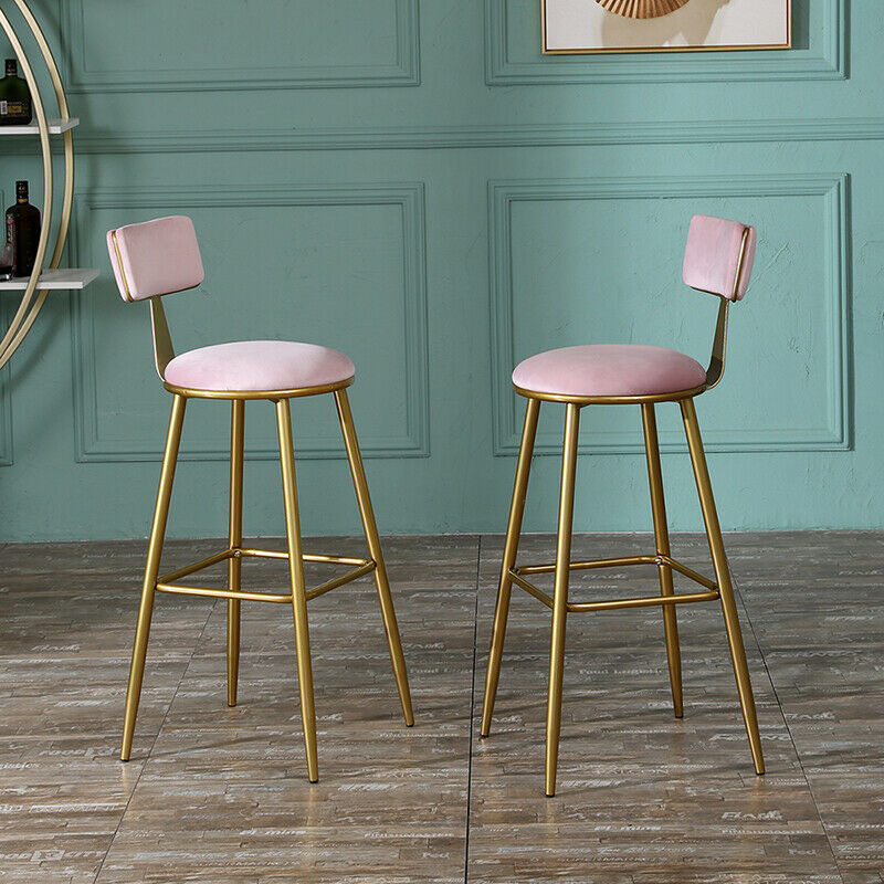 2x Velvet Bar Stools Bar Chairs Breakfast Dining Stools Office Bar Cafe Pink BN