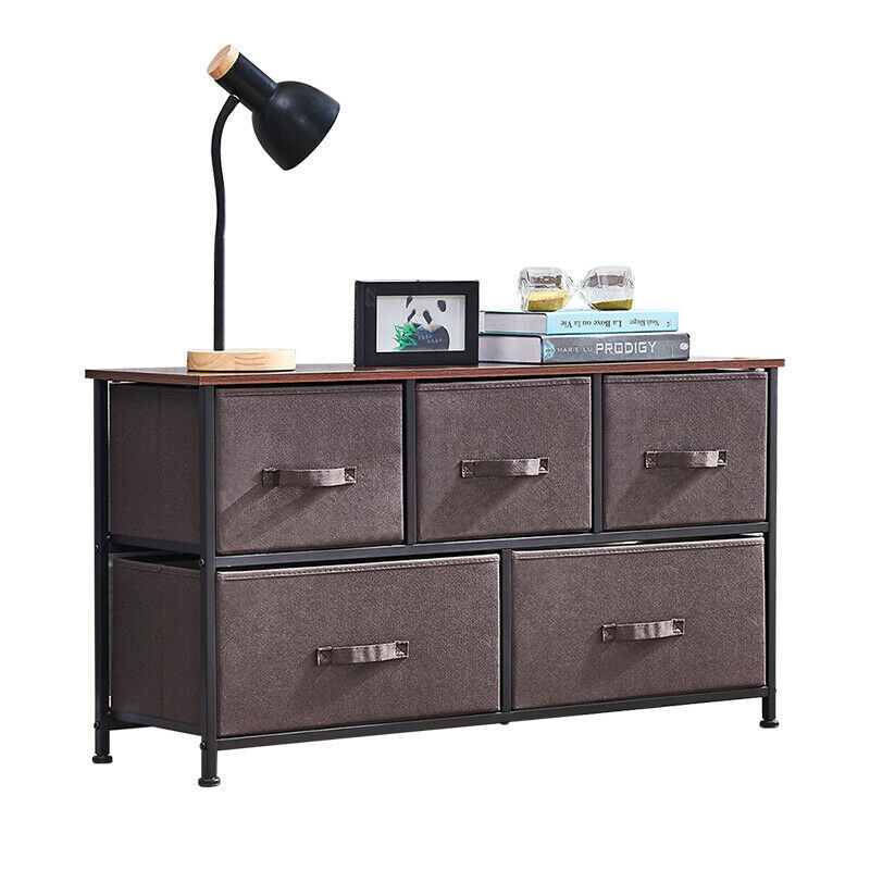 Chest of Drawers Fabric Storage Wardrobe Cabinet with 5 Drawers for Bedroom BN