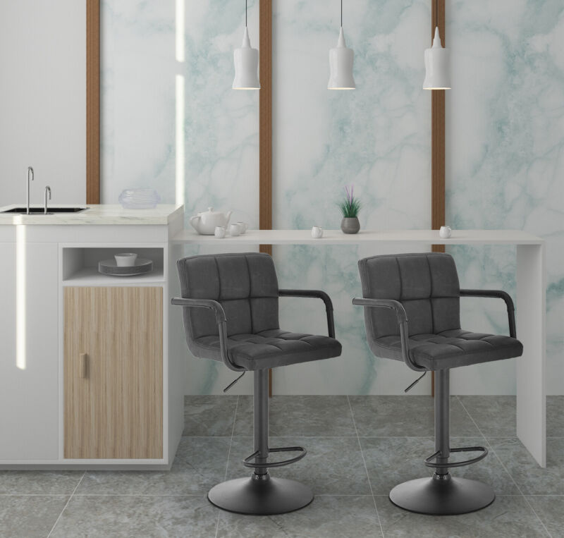 2x Bar Stools Breakfast Barstools w/ Faux Leather Adjustable Swivel Lift Kitchen